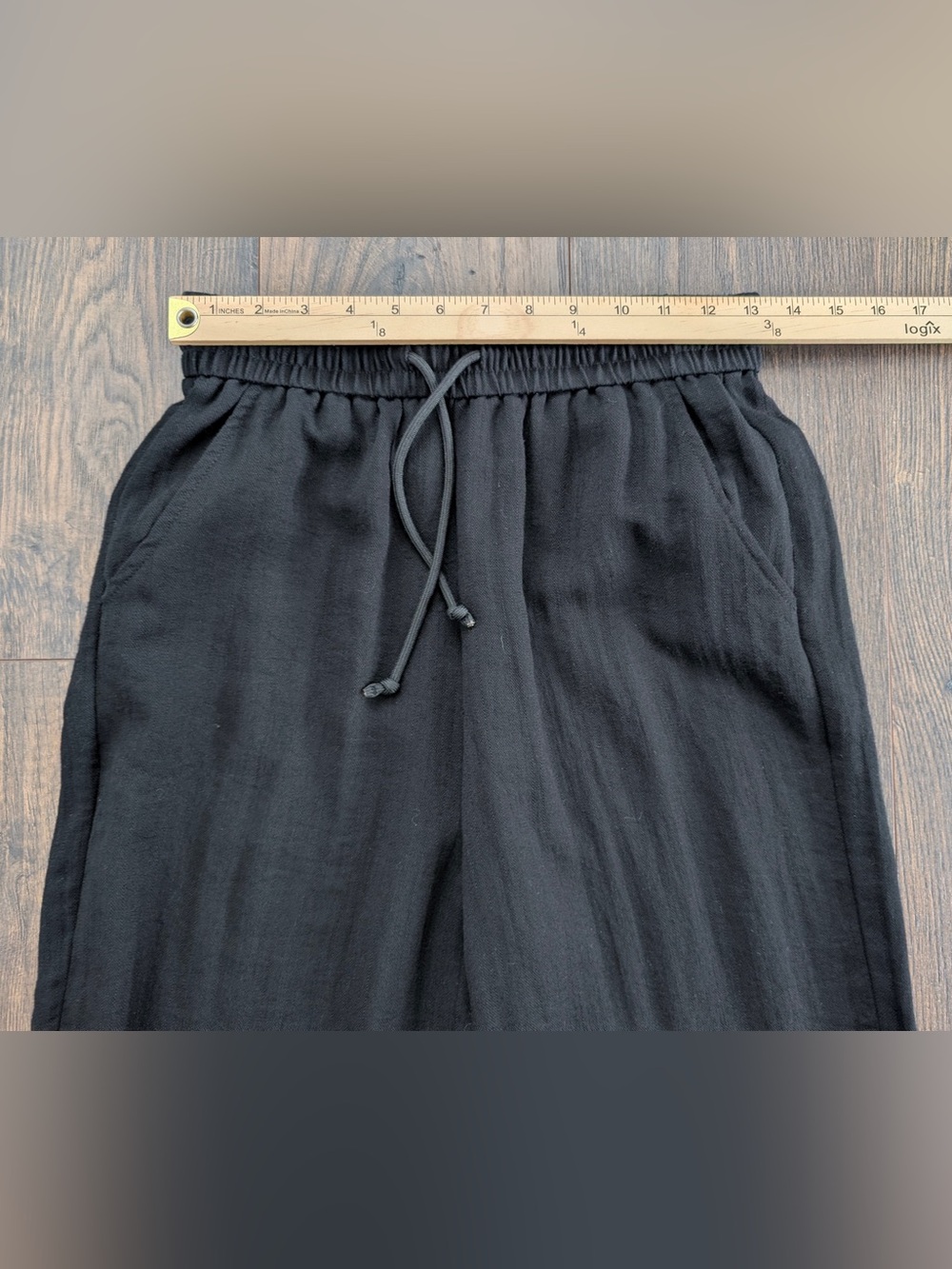 Halara High Waisted Drawstring Pocket Wide Leg Casual Linen-Feel Pants Black SP - Picture 7 of 9